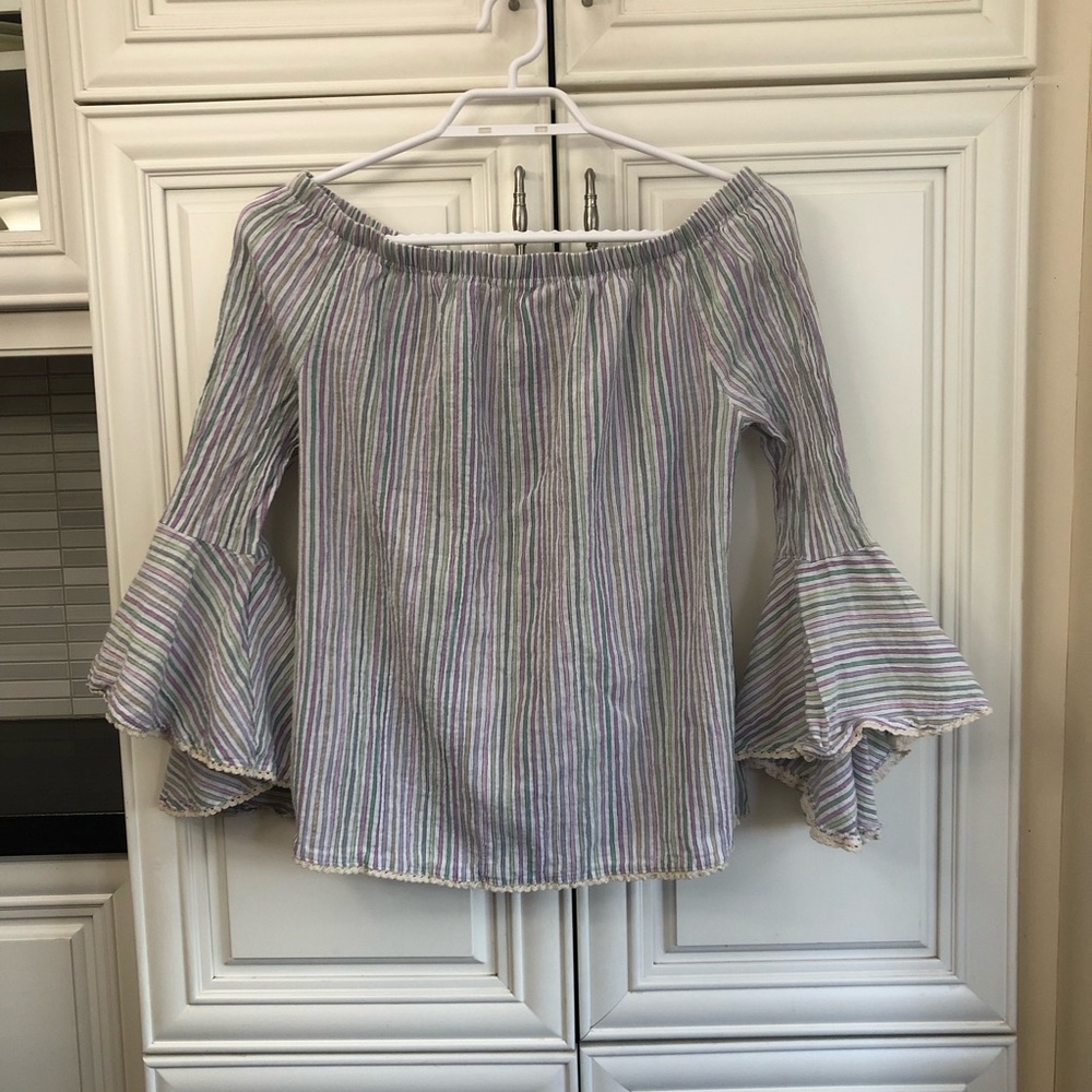 Luna Moon women’s stripe blouse with crochet trim